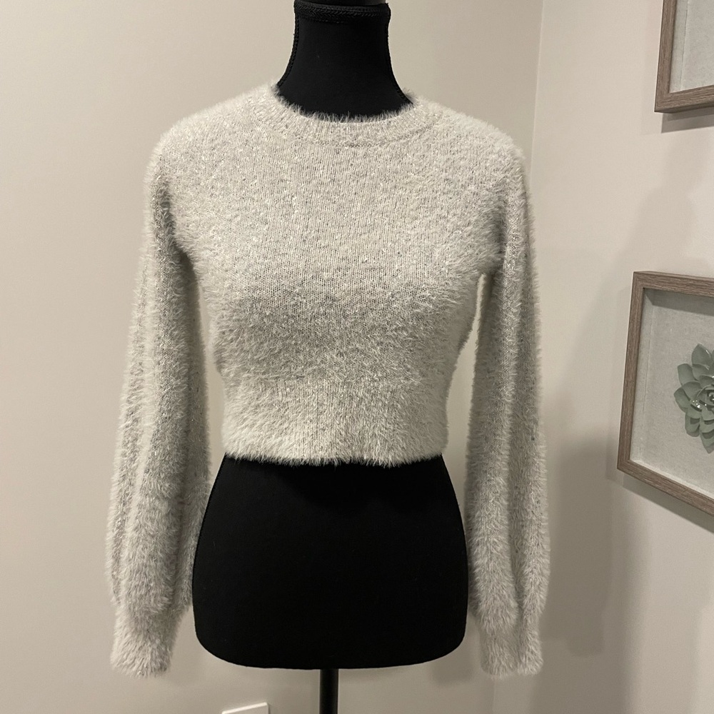 Aritzia Sunday Best Cropped Kitten Sweater With Metallic Accents EUC